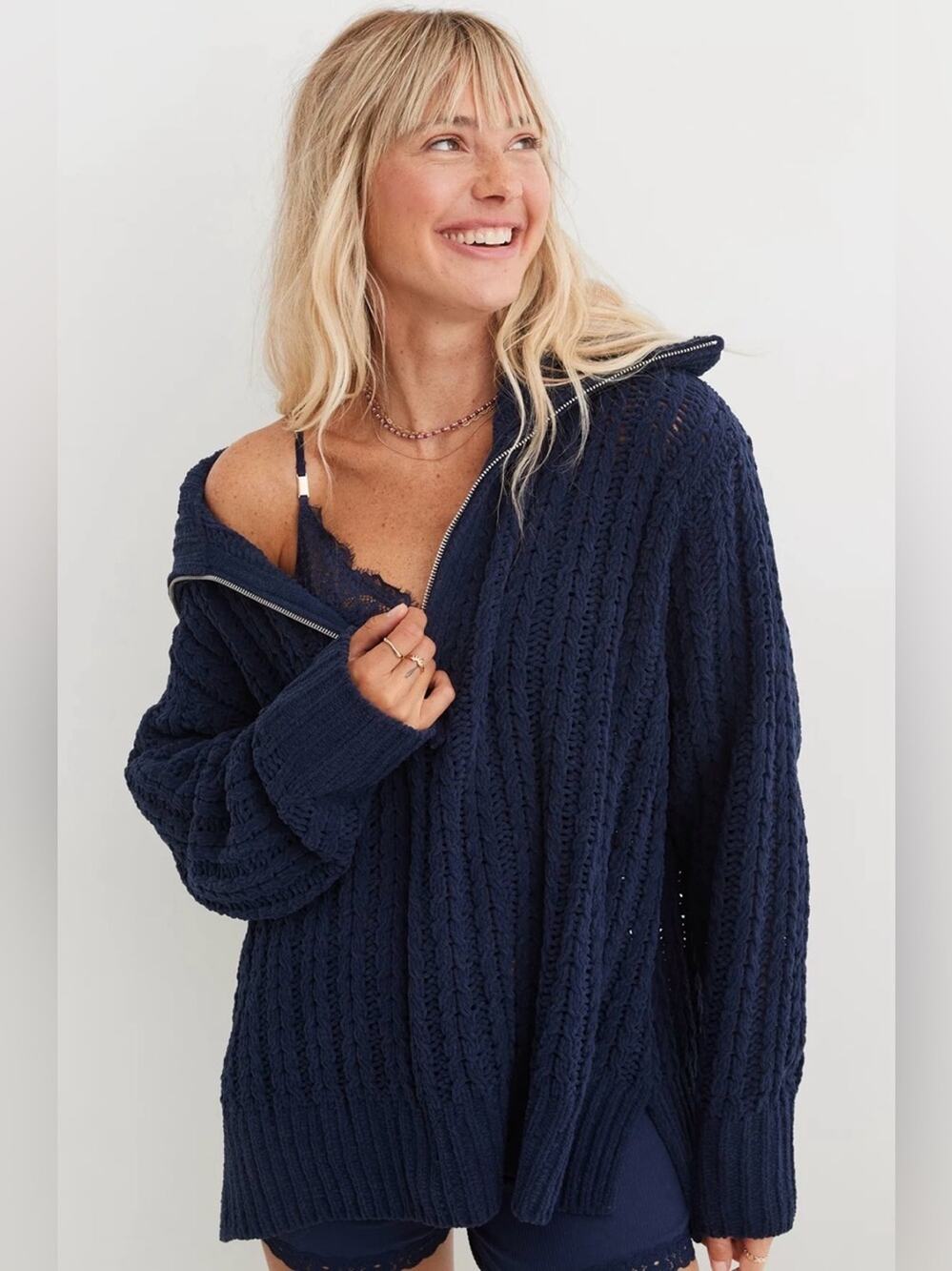 Aerie Cable Car Quarter Zip Sweater